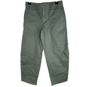 NWT Loft Green Barrel Leg Chino Pants Sz 4P Large Pockets Neutral
